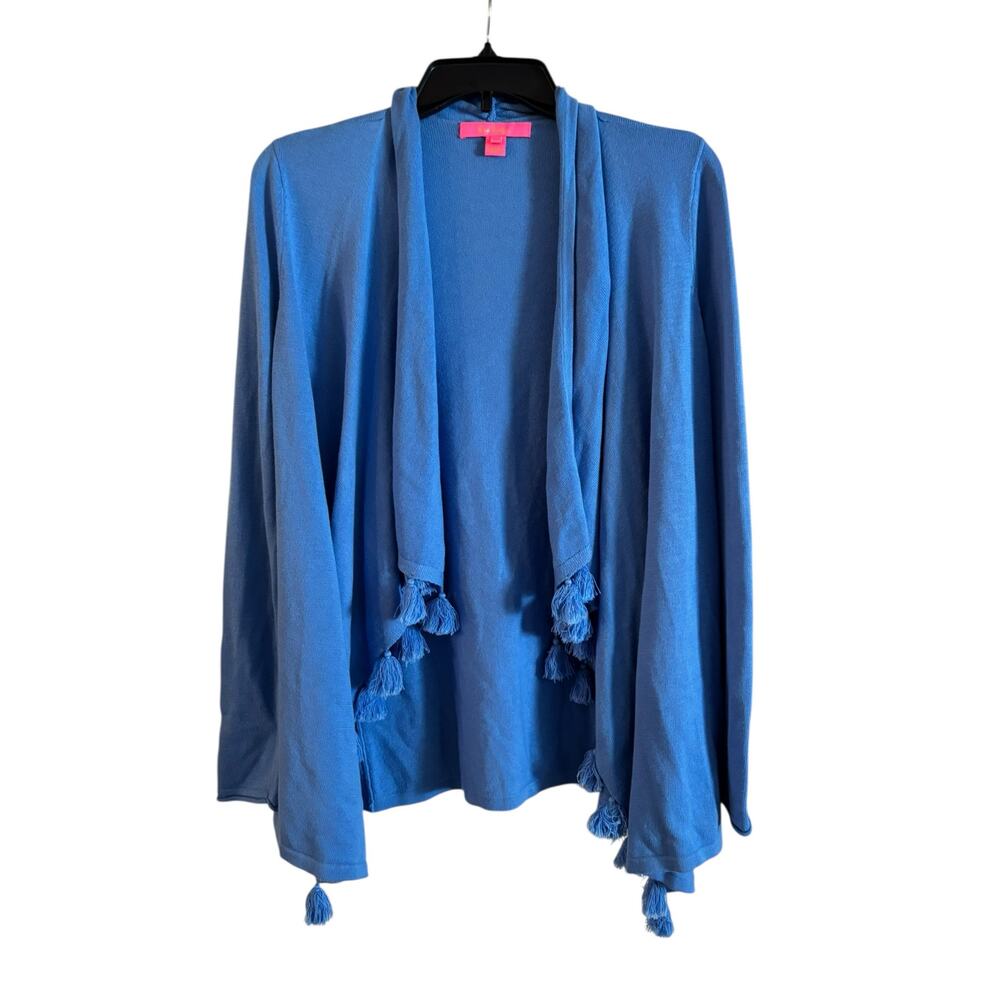 Lilly Pulitzer Women’s Catriona Open Cardigan Bennet Blue Tassles Size XS